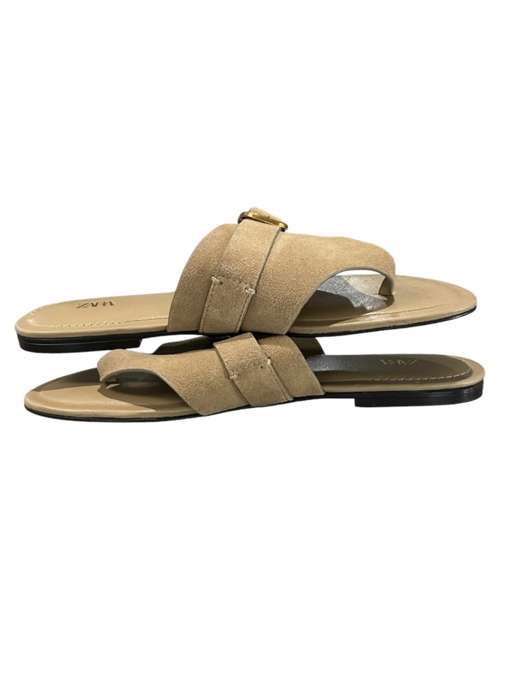 Zara Suede Leather Buckle Sandals In Camel Tan Slip On Size 37 - Picture 7 of 12